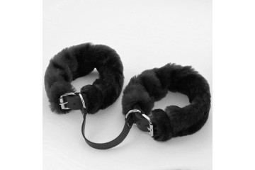 Черные кожаные оковы со съемной опушкой
