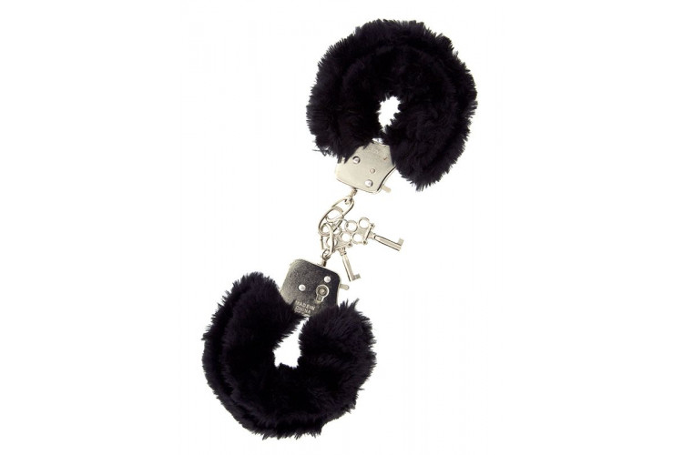 Металлические наручники с чёрной меховой опушкой Metal Handcuffs With Plush
