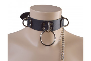 Черный кожаный ошейник Big Ring