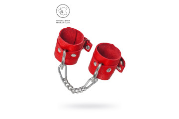 Красные мягкие кожаные наручники с люверсами