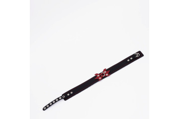 Черный ошейник с красным декором и строчкой