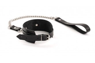 Черный кожаный ошейник с поводком