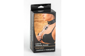 Черный кожаный ошейник с поводком