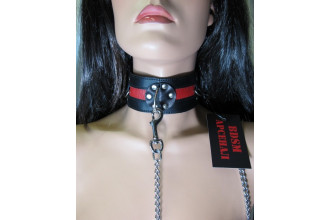 Металлический поводок с кожаной петлёй