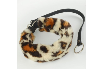 Леопардовый меховой ошейник с кожаным поводком