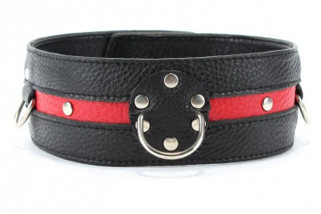 Черно-красный кожаный ошейник увеличенного размера