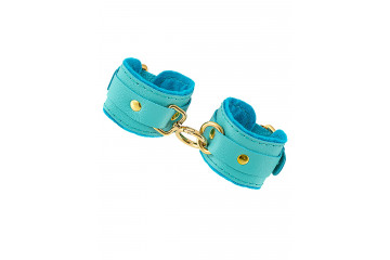 Голубые двуслойные кожаные наручники-браслеты