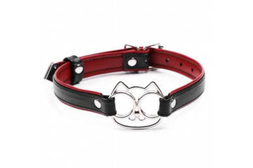 Черно-красный ошейник с мордочкой кошечки