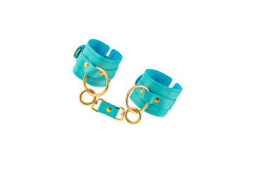 Голубые однослойные кожаные наручники