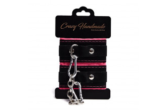 Черно-розовые скругленные наручники с мягкой подкладкой