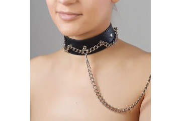 Чёрный ошейник из натуральной кожи