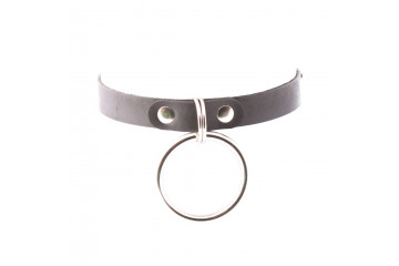 Черный кожаный чокер с большим кольцом