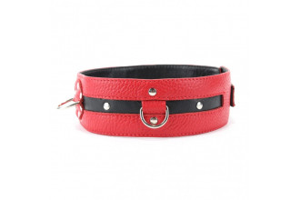 Красно-чёрный кожаный ошейник увеличенного размера