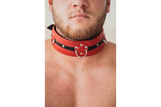 Красно-чёрный кожаный ошейник увеличенного размера