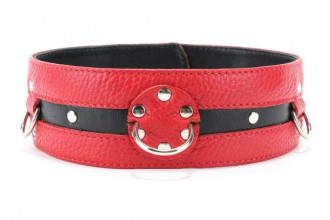 Красно-чёрный кожаный ошейник увеличенного размера