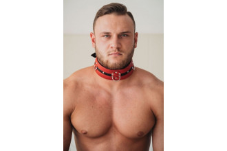 Красно-чёрный кожаный ошейник увеличенного размера