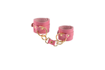 Розовые однослойные кожаные наручники