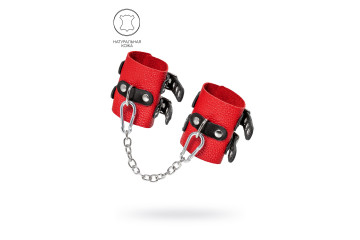 Красно-черные мягкие наручники с двумя ремешками с люверсами