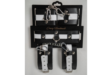 Набор фиксаторов из черной и белой натуральной кожи