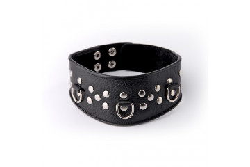 Кожаный черный ошейник с велюровой подкладкой