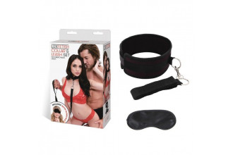 Черный ошейник с длинным поводком Collar and Leash Set