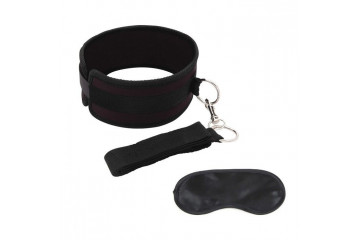 Черный ошейник с длинным поводком Collar and Leash Set
