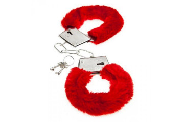Красные меховые наручники Love с ключиками