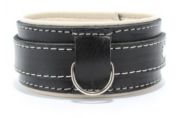 Черный ошейник с бежевым подкладом