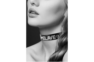 Чокер с надписью COLLIER STRASS SLAVE CUIR BOVIN