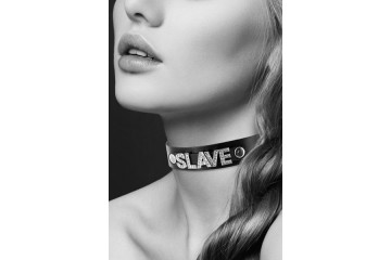 Чокер с надписью COLLIER STRASS SLAVE CUIR BOVIN