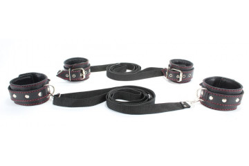 Черный бондажный набор с красной строчкой