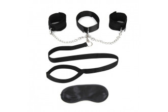 Чёрный ошейник с наручниками и поводком Collar Cuffs & Leash Set