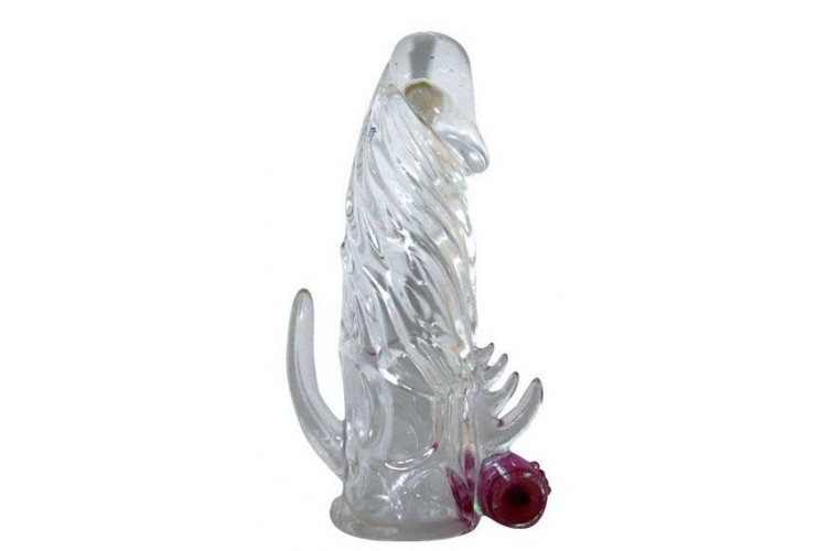 Закрытая прозрачная вибронасадка на пенис Crystal Sleeve Vibe - 12 см.