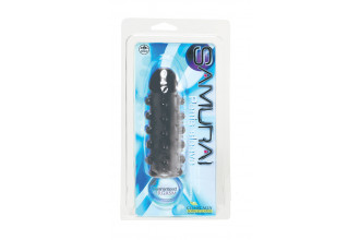 Дымчатая стимулирующая насадка с закрытой головкой SAMURAI PENIS SLEEVE BLACK - 14,5 см.