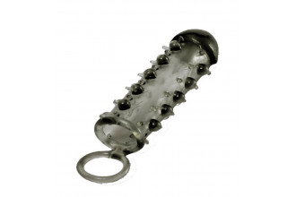 Дымчатая стимулирующая насадка с закрытой головкой SAMURAI PENIS SLEEVE BLACK - 14,5 см.