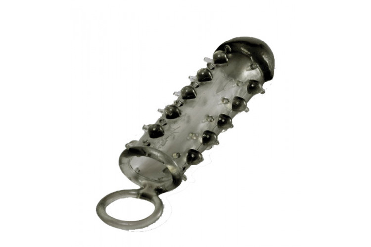 Дымчатая стимулирующая насадка с закрытой головкой SAMURAI PENIS SLEEVE BLACK - 14,5 см.