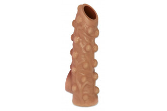 Телесная насадка с бугорками и открытой головкой Nude Sleeve S - 10 см.