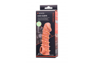 Телесная закрытая насадка с пупырышками Cock Sleeve 005 Size S - 13,8 см.