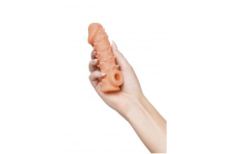 Телесная закрытая насадка с пупырышками Cock Sleeve 005 Size S - 13,8 см.