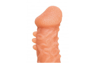 Телесная закрытая насадка с шершавой головкой Cock Sleeve 007 Size M - 15,6 см.
