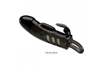 Черная стимулирующая вибронасадка с клиторальным зайчиком Sloane - 18,7 см.