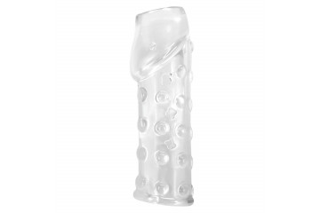 Прозрачная открытая насадка на пенис с бугорками - 19,8 см.