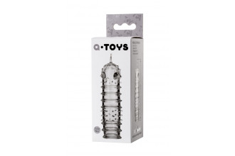 Прозрачная насадка на пенис TOYFA A-Toys с ребрами и точками - 15,3 см.