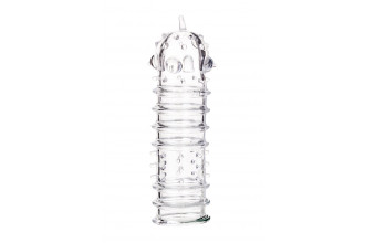 Прозрачная насадка на пенис TOYFA A-Toys с ребрами и точками - 15,3 см.