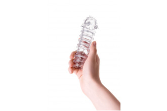 Прозрачная насадка на пенис TOYFA A-Toys с ребрами и точками - 15,3 см.