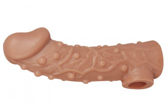 Насадка на фаллос с отверстием для мошонки Cock Sleeve 002 Size L - 17,6 см.