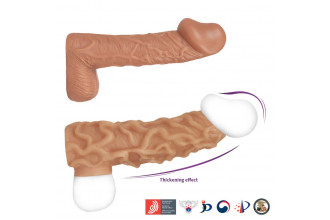 Телесная насадка с венками и открытой головкой Nude Sleeve L - 14 см.