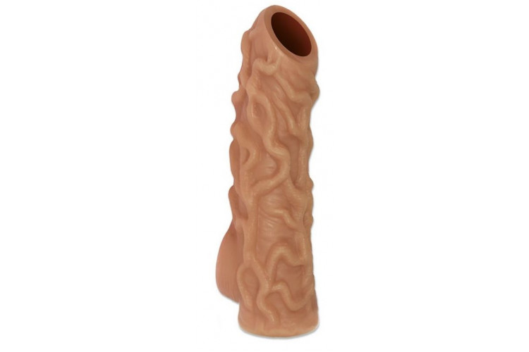 Телесная насадка с венками и открытой головкой Nude Sleeve S - 10 см.