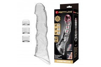 Прозрачный фаллоудлинитель с 3 вставками - 28 см.