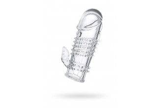 Прозрачная гелевая насадка с шипами и клиторальным отростком - 13 см.